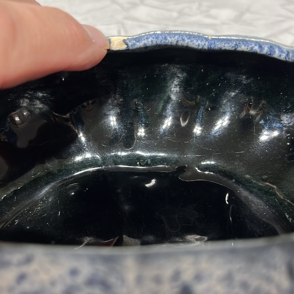 Set of 2 vintage drip glaze oval planters pink/ green  and blue/black - Picture 11 of 12